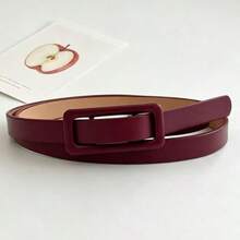 Women Minimalist Solid PU Skinny Waist Belt, Square Punch‑Free Buckle Decor Accessory For Campus Summer Fall Autumn Halloween Daily Outfit Matching - Small Bag Buckle Thin Belt - View 32