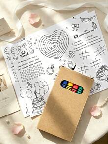 Juego de actividades con temática de boda interactivo, incluye felpudo de bienvenida y tarjetas para colorear, viene con rompecabezas, juegos de números y patrones de corazón & pastel; material de papel, apto para uso con crayones, ideal como recuerdos de boda o actividades de entretenimiento para invitados - Multicolor - Ver 4