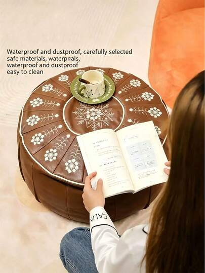 1pc Bohemian Floral Embroidered Storage Ottoman (Without Filling), Soft Hidden Clothing & Toy Storage, Waterproof PU Leather, Provides Comfortable Experience For Every Home Space, Suitable For Living Room, Bedroom And Entryway, Single Piece For Daily Use, 2pcs Set Can Fit Whole House, Decoration & Holiday Gift, 1pc/2pcs Optional, Can Be Used As Comfortable Bedroom Chair & Living Room Footstool, Home Storage & Organization Essential