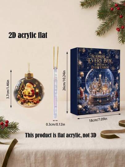 Kalender Advent Natal 24 Hari Kotak Misteri dengan Ornamen Liontin Akrilik, Hadiah Kejutan Hitung Mundur Liburan, Kotak Misteri, Suvenir Pesta, Pernak-pernik, Hiasan.
