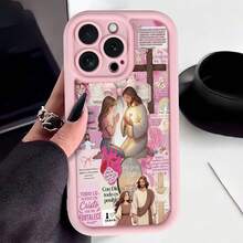 1pc Pink Gradient Minimalist Lens Protection Anti-Drop Anti-Collision Girl Jesus Prayer Pattern Phone Case Personalized Compatible With Iphone 16 Pro Max/17/16/15/14 Plus/13/12/11/Air And Series - Multicolor - View 1