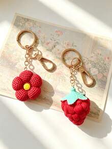 1pc Red Strawberry Flower Keychain Keyring Bag Charm Pendant, Suitable For Wallet, Handbag And Other Bag Decoration - Multicolor - View 1