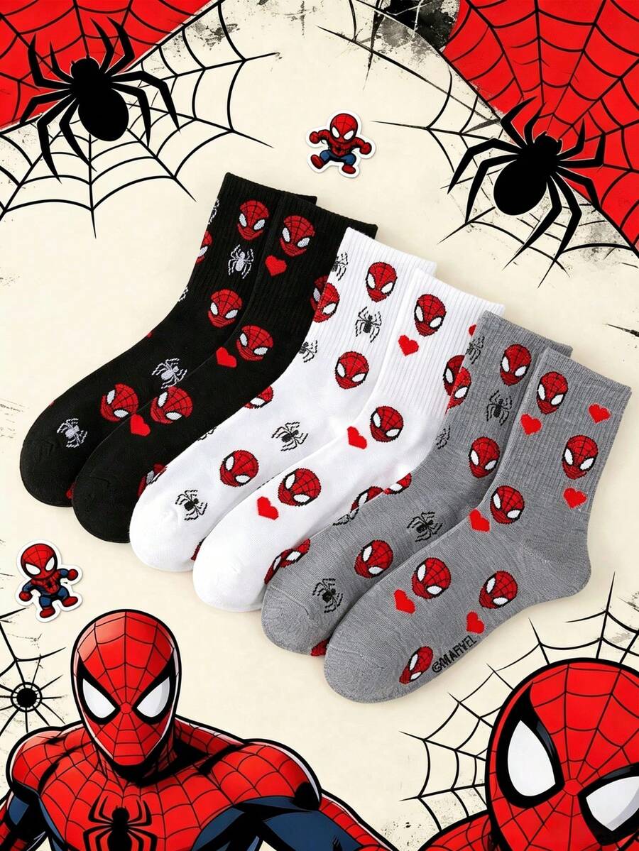 Disney 6 Pairs/3 Pairs/1 Pair Random Heart Print Cool Sweet Fashion Over-The-Knee Socks, Soft Breathable Elastic Cartoon Pattern, Suitable For Daily Wear, Fan Gatherings And Couple Outfits - Multicolor - View 1