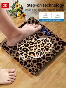 1pc 2D Flat Leopard Print Background Heart-Shaped Contrast Texture Bold Pattern Unique Body Scale, Max Capacity 400lbs/180kg, Tempered Glass Surface, Temperature Detection, Uses AAA Batteries (Not Included) - A - View 1