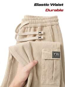 Men's Casual Sports Long Pants For Spring And Autumn. Large Pockets Drawstring Minimalist Design. Pockets On Both Sides - Convenient For Carrying And Storage. Suitable For Outdoor And Daily Wear. Corduroy Pants - Apricot - View 1