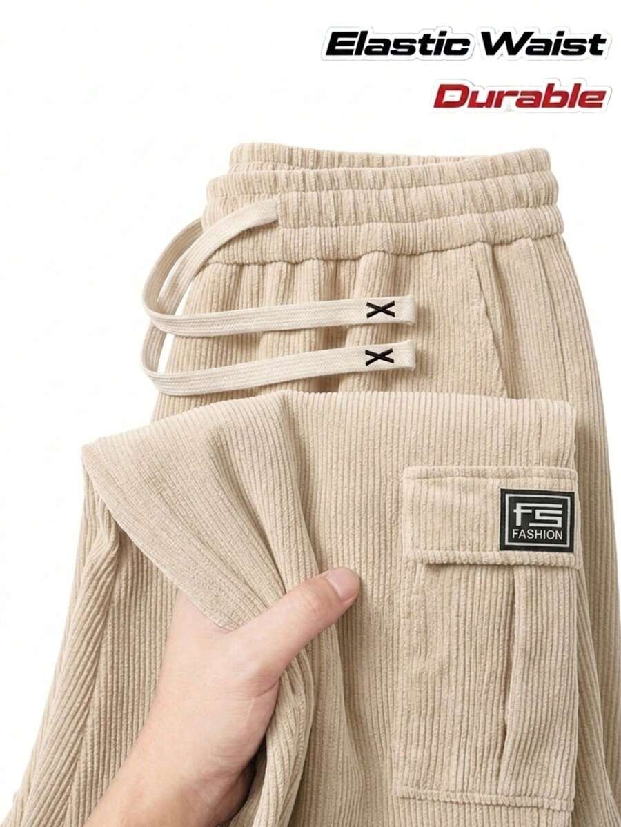 Men's Casual Sports Long Pants For Spring And Autumn. Large Pockets Drawstring Minimalist Design. Pockets On Both Sides - Convenient For Carrying And Storage. Suitable For Outdoor And Daily Wear. Corduroy Pants - Apricot - View 1