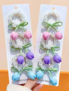 3/1pc Tulip Scrunchie, Sweet & Cute Hair Accessory, Bun-Suitable For Girls And Women, Daily, School Essential - Multicolor - View 15