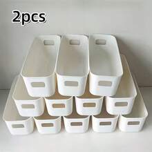 10pcs Stackable Plastic Storage Boxes With Handles, Suitable For Office, Home, Closet, 5pcs/2pcs Multi-Functional Storage Baskets, Durable Containers, Suitable For Socks, Underwear, Stationery, Cosmetics, Space-Saving Drawer-Style Storage Boxes - White - View 8