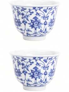 1pc/2pcs/4pcs Blue And White Lotus Pattern Ceramic Tea Cups, Luxury Vintage Exquisite Home Arabic Coffee Tea Cups, Ceramic Material, Hand-Painted Craftsmanship, Suitable For Hosting Guests, Friends, Tea Parties, Brewing Coffee, Gift-Giving - Multicolor - View 10
