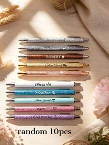10/30pcs Glitter Pens, Personalized Glitter Pens, Shiny Crystal Pens, Customized Pens, Perfect Gift For Girls, Refillable Ink Customized Pens, Black Ink - Sets - View 10