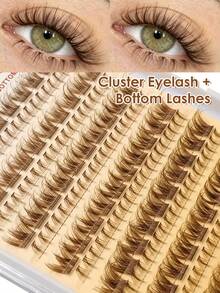 Sibeuna 210pcs Brown Fluffy D-Curl Natural Thin Single Cluster False Eyelashes With Lower Lashes, Reusable DIY Lash Extensions For Beginners Eye Makeup - D - View 1