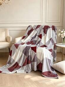 1pc Grey Geometric Plaid Pattern Blanket Throw Bedspread, Soft And Comfortable Blanket For Home Decor, Suitable For Bed, Sofa, Office, Room Decoration, Dorm, Machine Washable, Suitable For Spring And Autumn Use - Grey - View 2
