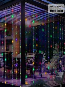 戶外太陽能瀑布簾燈串燈,100/200/300 LED 8種閃爍燈光模式,防水仙女燈,適用於花園、露台、門廊、後院、婚禮、聖誕節、窗戶、居家聖誕裝飾,附贈隨機迷你窗貼 - 太陽能窗簾燈 - 查看 21