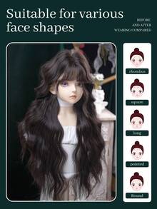 alicegarden 32-Inch Long Synthetic Wig Featuring A Natural Wavy Style In A A Stunning Black-Brown. Designed With Bangs , This False Hairpiece Is Perfect For Ms Daily Party Cosplay Use, Offering A Natural And Natural Durable Wig Gift For Ladies. - Black Brown - View 2