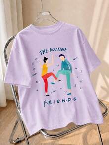 Kaos Lengan Pendek Kasual Ukuran Besar Motif Kartun Tari Dua Sisi Warna Lilac untuk Wanita Musim Panas - Mauve Purple - View 1