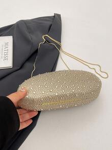 Women's Oval Hard Shell Evening Clutch, Full Rhinestone Polka Dot Pattern, Sparkling Rhinestone Embellished Fabric, Luxury Elegant Style, Suitable For Weddings, Balls And Cocktail Parties - Gold - View 8