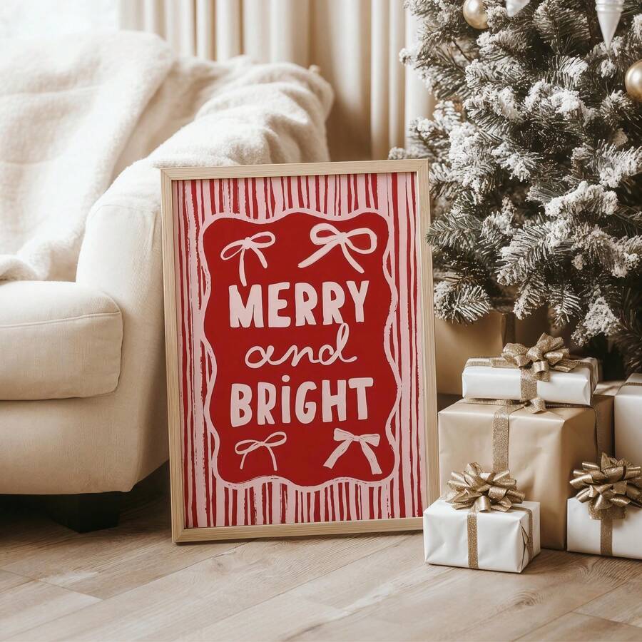 1pc Frameless Festive Red Pink Christmas Print Wall Art Dorm Gift - Multi-color - View 1