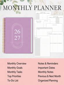 1pc 2026-2027 Monthly Planner Notebook With Calendar Grid, To-Do List & Reference Months, Office Desk Accessories Office Supplies For Work, Home Planning & Halloween Gifts - B - View 6