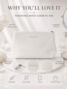 Kérastase White Makeup Bag, 29*19.5cm, Single Piece, Smooth Fabric, Large Capacity, Suitable For Travel And Daily Use, Organizes Makeup And Skincare Essentials - White - View 5
