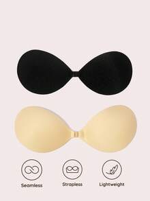 Lignisse Invisible Sticky Bra With Storage Board, Strapless Self-Adhesive Push Up Silicone Bra Set For Women Deep V Backless Dress Summer Wedding Party - Multicolor - View 13