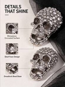 3pcs Rhinestone Skull Dreadlock Hair Beads Gothic Halloween Braid Hair Clips Punk Hair Accessories For Women - Silver - View 2