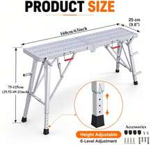 Portable Foldable Workbench With Adjustable Height & Wide Base - Heavy-Duty Foldable, Railing Suitable For Home Renovation, , RV Cleaning, Window Washing - Ideal For/Outdoor Use - 800Lbs Large Size/63'' - View 1