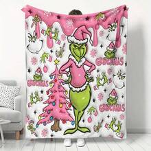 The Grinch Soft & Comfortable 1pc Pink Tree Black Background Modern Flannel Christmas Nap Blanket - Christmas Tree, Deer, Snowflake, Snowman - Polyester Nap Blanket - Digital Print Craft, Suitable For Sofa, Bed, Travel, Office Home Decor - Multicolor - View 8