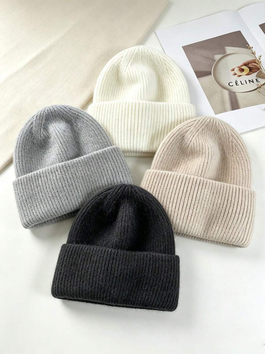 Unisex Solid‑Colour Knitted Beanie Hat, Stretchy Rib Cap For Autumn Fall Street Style Casual Daily Outdoor Wear - A - View 1