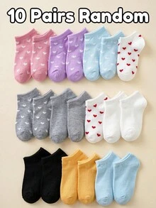 20/10 Pairs 1-12 Years Old Girls Fashion Heart Pattern Combination Shallow Boat Socks Versatile Short Socks - Multicolor - View 8