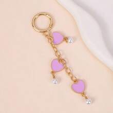 1pc Women's Ins Style Macaron Color Heart Pearl Keychain Drip Oil Heart-Shaped Chain Bag Pendant Personalized Bag Accessory Best Friend Gift - Multicolor - View 3