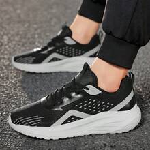 Men Lace‑Up Running Sneakers Breathable Mesh Upper Lightweight Shock‑Absorbing Non‑Slip Athletic Sports Shoes For Jogging Workout Daily Outdoor Wear - Black - View 5