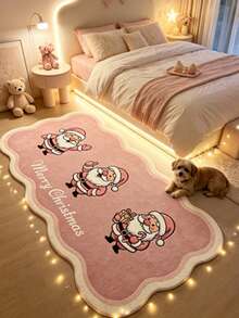 1pc Pink Santa Claus Line-Up Decorative Floor Mat, Bathroom Mat, Bathroom Rug, Door Mat, Small Rug, Carpet, Floor Mat, Home Decor, Area Rug, Outdoor Mat, Home Decor, Area Carpet, Bedroom Rug, Washable Carpet - Multicolor - View 2