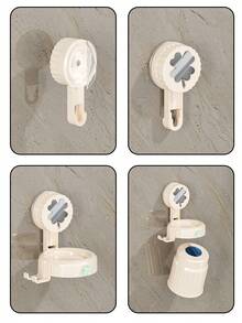 Wall-Mounted Bathroom Storage Rack, Suction Cup No-Drill Toothbrush And Toothpaste Holder, Toothbrush Holder With Integrated Cup, Bathroom Decor, Plastic, Bathroom Accessories, Home Bathroom Storage Supplies - Multicolor - View 9