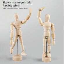 11-Piece Manikin Sketch Set, Adjustable Wooden Figure With Graphite Pencils, Charcoal Sticks & Blending Tools, Ideal For Anatomy, Gesture & Proportion Practice, Perfect For Artists, Students & Hobbyists - Sets - View 4