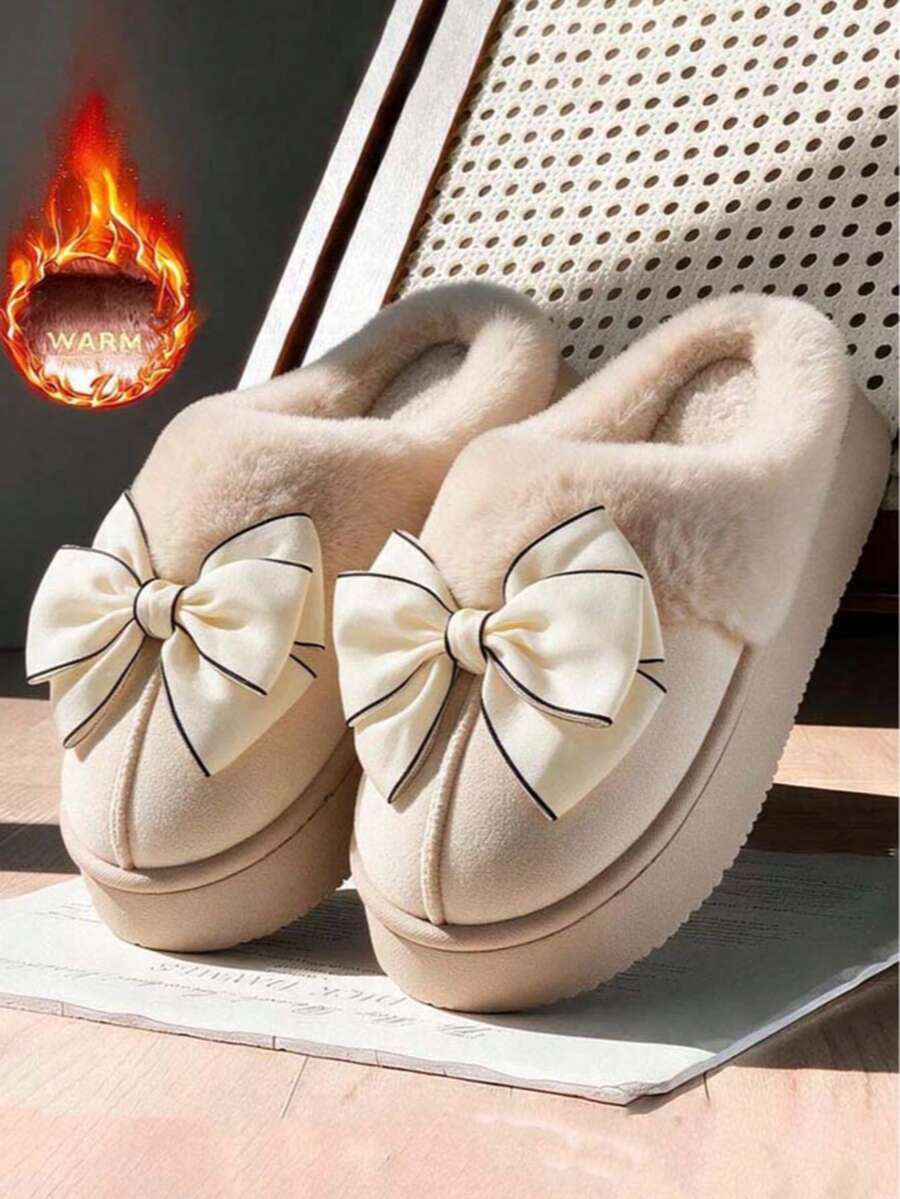 2026新款冬季毛絨室內居家厚底加厚毛皮拖鞋 女款舒適保暖 - 米色 - 查看 1