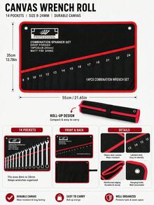 14-Pocket Tool Organizer Roll. Durable Wrench Storage Bag With Portable Handle. Perfect For Garage & Workshop Organization. - Tool Bag - View 2