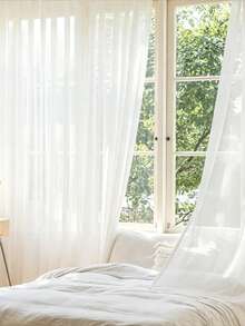 2pcs Pure White Soft Textured Sheer Curtains, High Transparency Soft Light Gauze, Living Room Bedroom Decorative Window Sheers, Multi-Functional Fabric - White - View 6