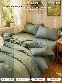 2/3pcs Solid White Reversible Duvet Cover Set (1 Duvet Cover And 1/2 Pillowcase), Breathable Fabric, Suitable For All Seasons, Dual-Color Design, Applicable For Bedroom, Guest Room, Wedding, Valentine's Day, Dormitory, School And Other Occasions. - Green - View 9