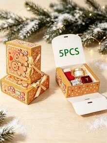 Christmas Gingerbread Flip-Top Gift Box With Bow, 4.53" X 4.53" X 2.36" Paper Gift Box, Christmas Candy Cookie Jewelry Holiday Party Favor Packaging Box - View 12