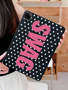 1pc Y2K Millennium Hot Girl Style Black Background White Polka Dot SWAG Fuchsia English Print Tablet Protective Case, Ins Influencer Cool Personalized Full Coverage Anti-Drop Black Matte Soft Shell, Suitable For Personal Use, Birthday Gift Choice; Compatible With Ipad Case, - Black - View 5