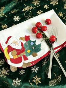 1/2/4pcs Holiday Party Decoration Napkins, Christmas Home Dinner Table Decor, Creative Atmosphere Photo Props - White - View 7
