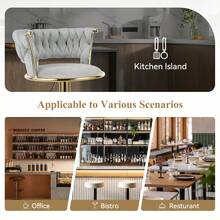 Nalupatio Set Of 4 Luxurious Bar Stools With Velvet Upholstery, Backrest & Footrest – Height Adjustable & Swivel, With Gold Metal Base - Light Gray - 4-piece Set - View 6