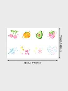 1 Sheet Color Pencil Hand‑Drawn Mini Mixed Temporary Tattoo Stickers, Assorted Fruit Snowflake Music Note Cloud‑Heart Small Designs, Waterproof Body Art Decals, Apply On Wrist, Forearm, Collarbone, Upper Arm, Fresh Sweet Ins‑Style Daily Decor - Multicolor - View 5