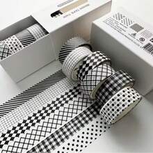 6 Rolls Boxed Vintage Plaid Pattern Washi Tape, Minimalist Style 1.5cm Wide Scrapbooking Tape, Suitable For Student Stationery Decoration DIY Scrapbook And Gift Box Packaging, Surprise Gift For Friends - Vintage - View 12