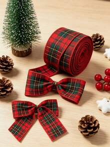 63mm Wide Plaid Lace Ribbon, Autumn Tones, With Bendable Metal Edge, Easy To Shape. Suitable For Thanksgiving And Halloween Wreaths, Gift Wrapping And DIY Crafts, Perfect For Wreath Making, Home Decor And Gift Wrapping. - Red Plaid Style - View 3