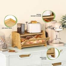 1 Pc Bamboo Flip‑Top Bread Storage Box, For Storing Bread, Baked Pastries And Various Snacks, Suitable For Kitchen Countertops, Bread Storage, Pastry & Snack Organizing And Home Baking Storage - Multiple Specifications - View 6
