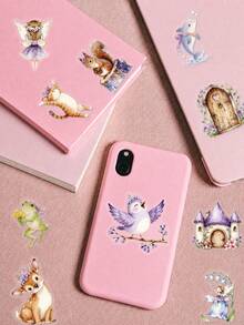 50Pcs PET Fairy Fantasy Stickers, Patterns Of Fairies With Flowers, Mushrooms, Castles And Rainbows, Suitable For Journals, Water Bottles, Notebooks, Storage Boxes, Skateboards, Helmets, Luggage, Laptops, Guitars, Tablets - Multicolor - View 3