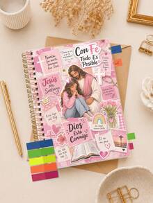 Trees Spanish Christian Planner, Faith-Based Spiral Journal With Bible Verse Inspired Design, Prayer & Devotional Notebook With Tabs, Pink Religious Organizer For Daily Planning, Reflection & Scripture Notes School Supplies Office Supplies Desk Accessories - Notebook - View 1