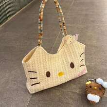 SANRIO Large Ins Style Korean Cute Cool Summer Straw Woven Cat Handbag, Portable Large Capacity Versatile Bag (No Accessories) - View 9