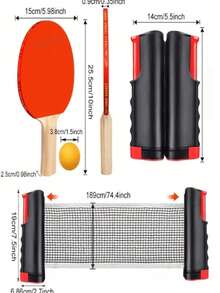 1 Set Portable Table Tennis Racket Set With Retractable Net, 2 Paddles, 6 Balls, Drawstring Storage Bag - PVC Double-Sided Rubber Elastic, Beginner Double Paddles Adult Outdoor Sports Equipment For Table Tennis Training And Racket Sports - Multicolor - View 3